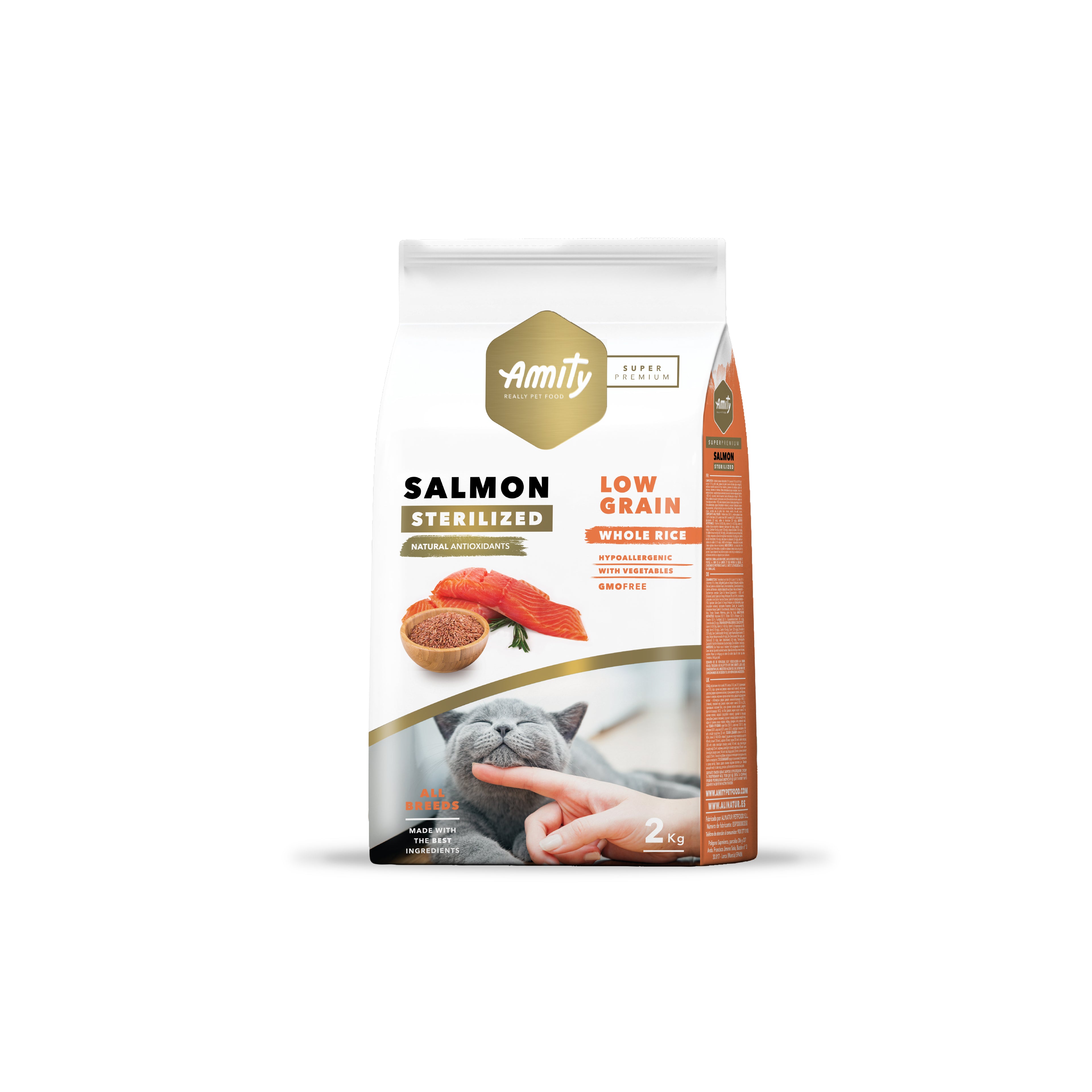 Alimento para Gato Esterilizados Amity 2 Kg - Sabor Salmón Super Premium Low Grain