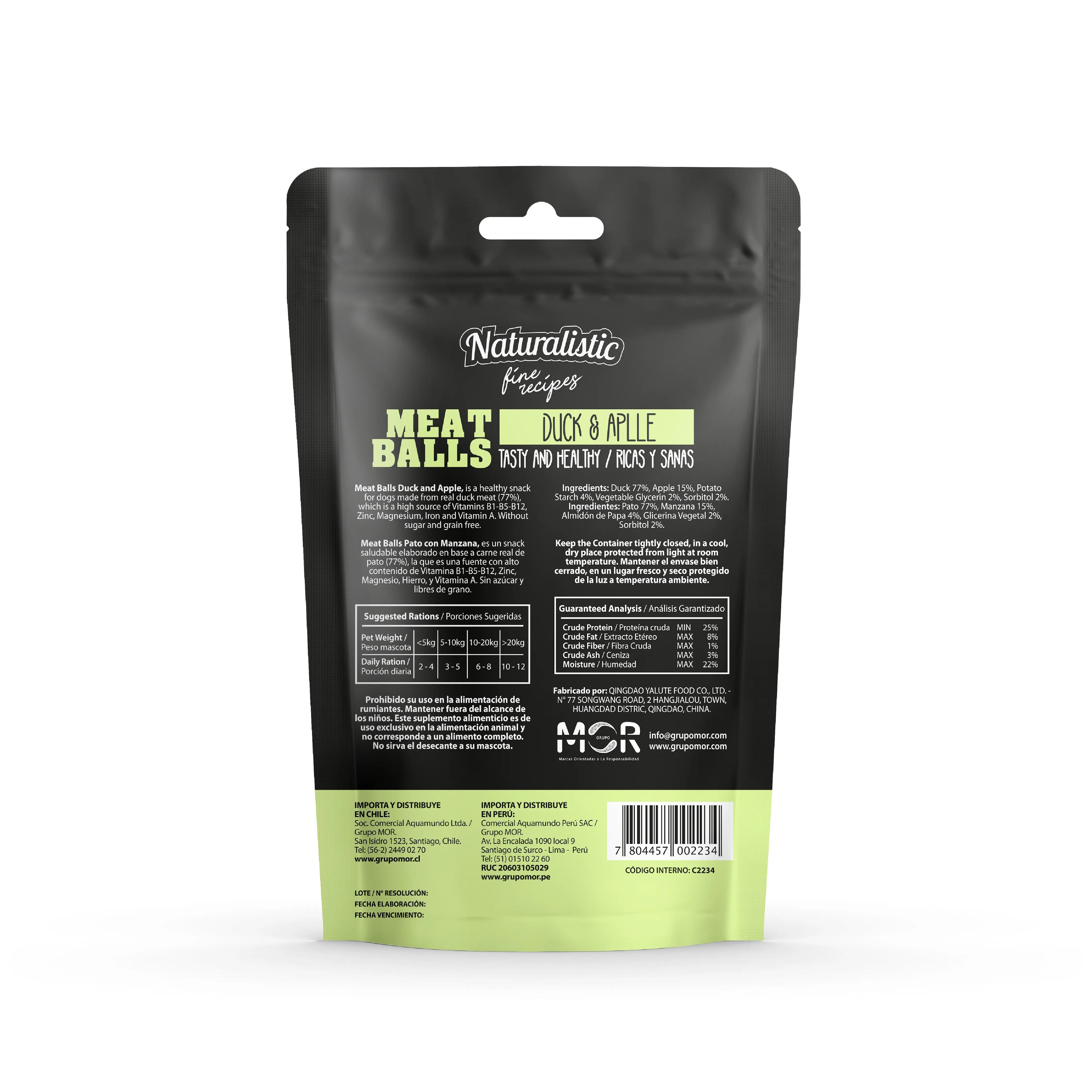 Snack para Perro Meat Balls Naturalistic Sabor Pato y Manzana 100 gr