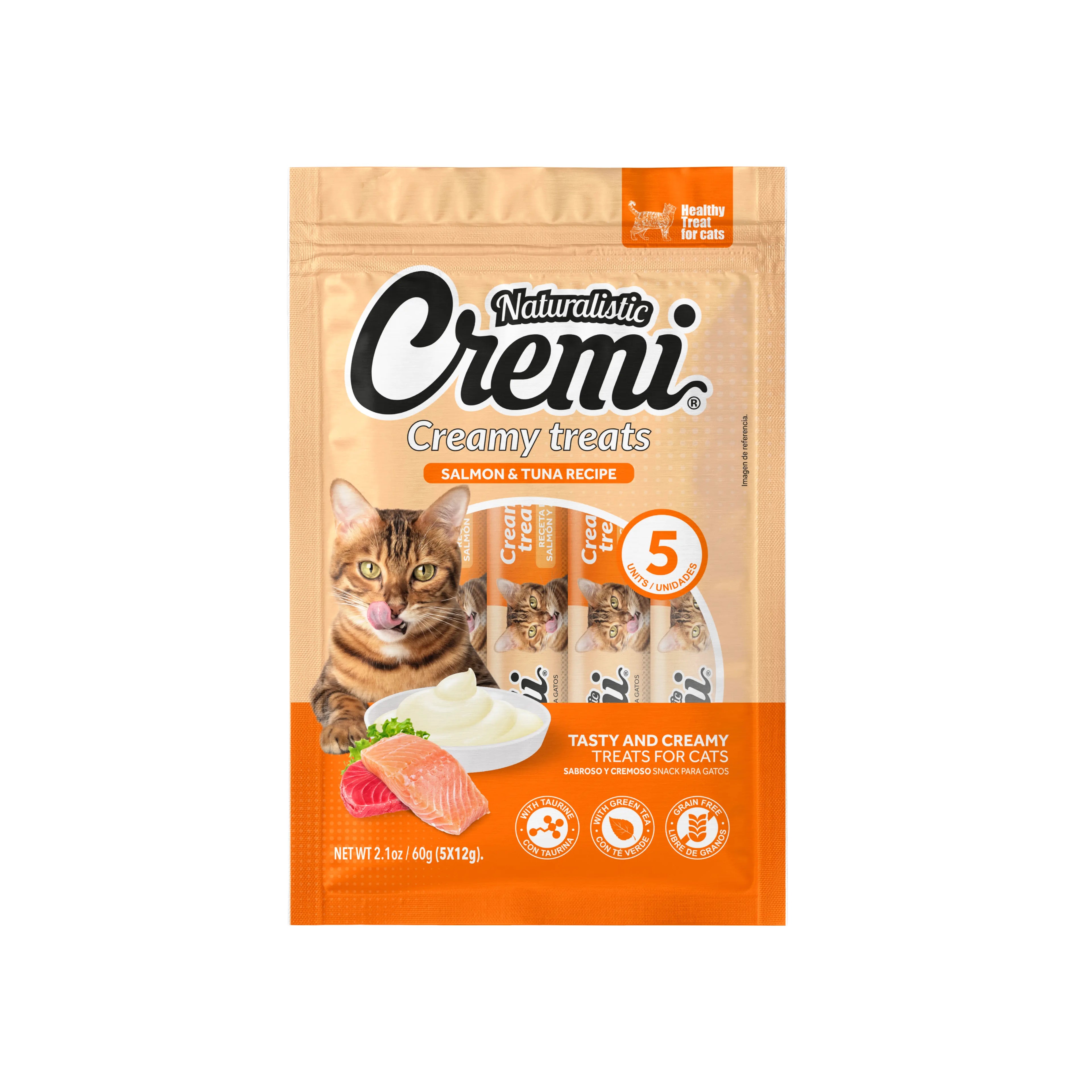 Snack Cremoso para Gato Cremi Salmón y Tuna Pollo 5 Un.