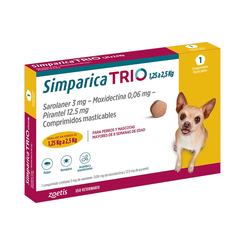 Antiparasitario 1.25 a 2.5 kg Simparica Trio Gold 1 Comprimido.