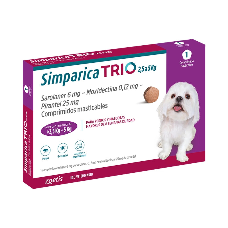 Antiparasitario 2.5 - 5 kg Simparica Trio 1 Comprimido.