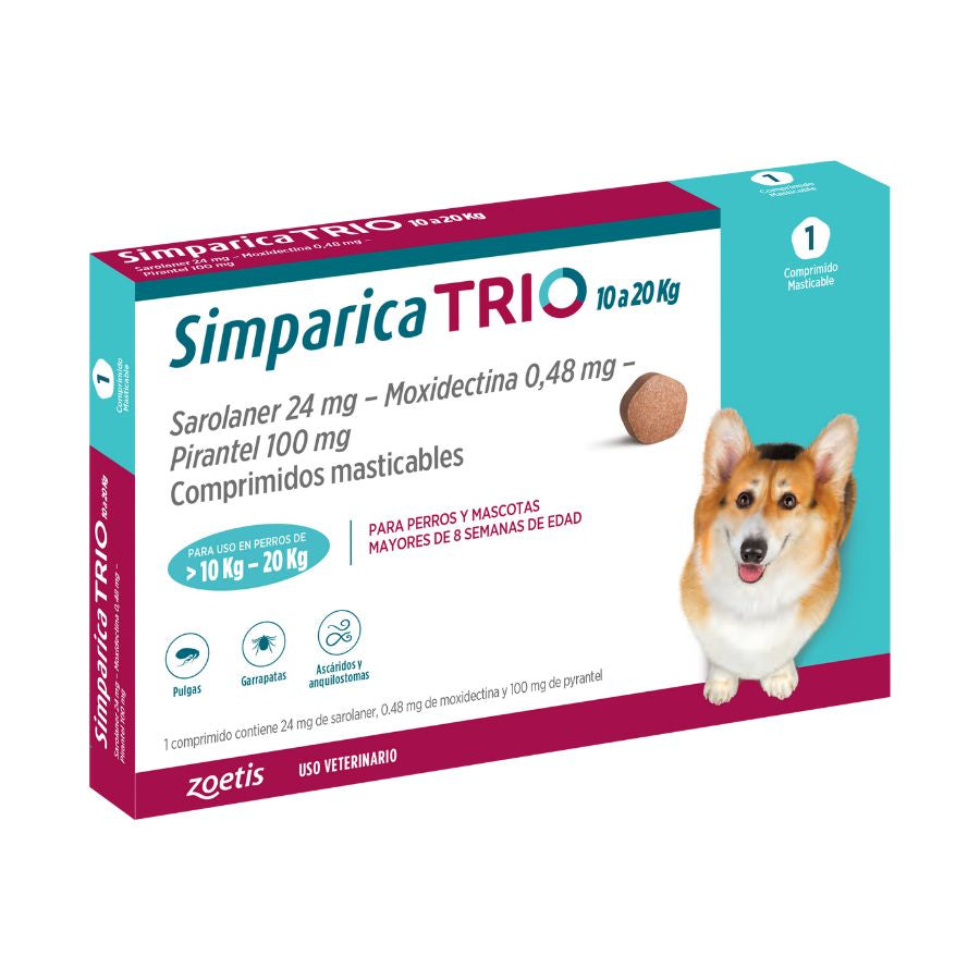Antiparasitario 10.1 - 20 kg Simparica Trio 1 Comprimido.